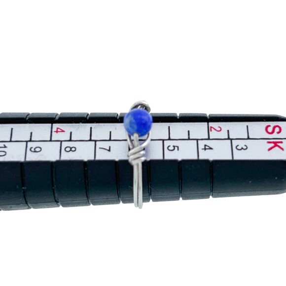 Vintage Silver Tone Wire Wrapped Blue Lapis Lazuli Sphere Bead Ring Size 3 - Picture 3 of 5